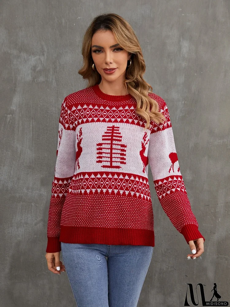 Christmas Theme Round Neck Sweater