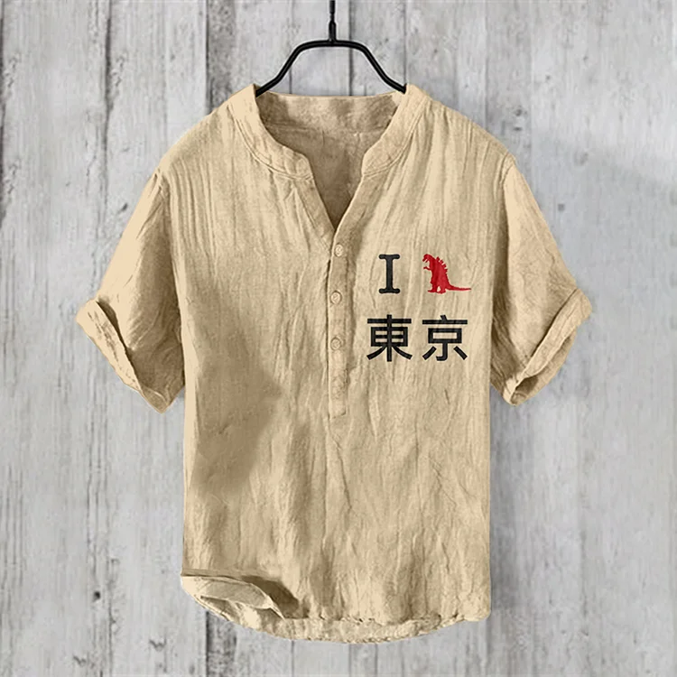 Vintage Tokyo Godzilla Art Linen Blend Shirt