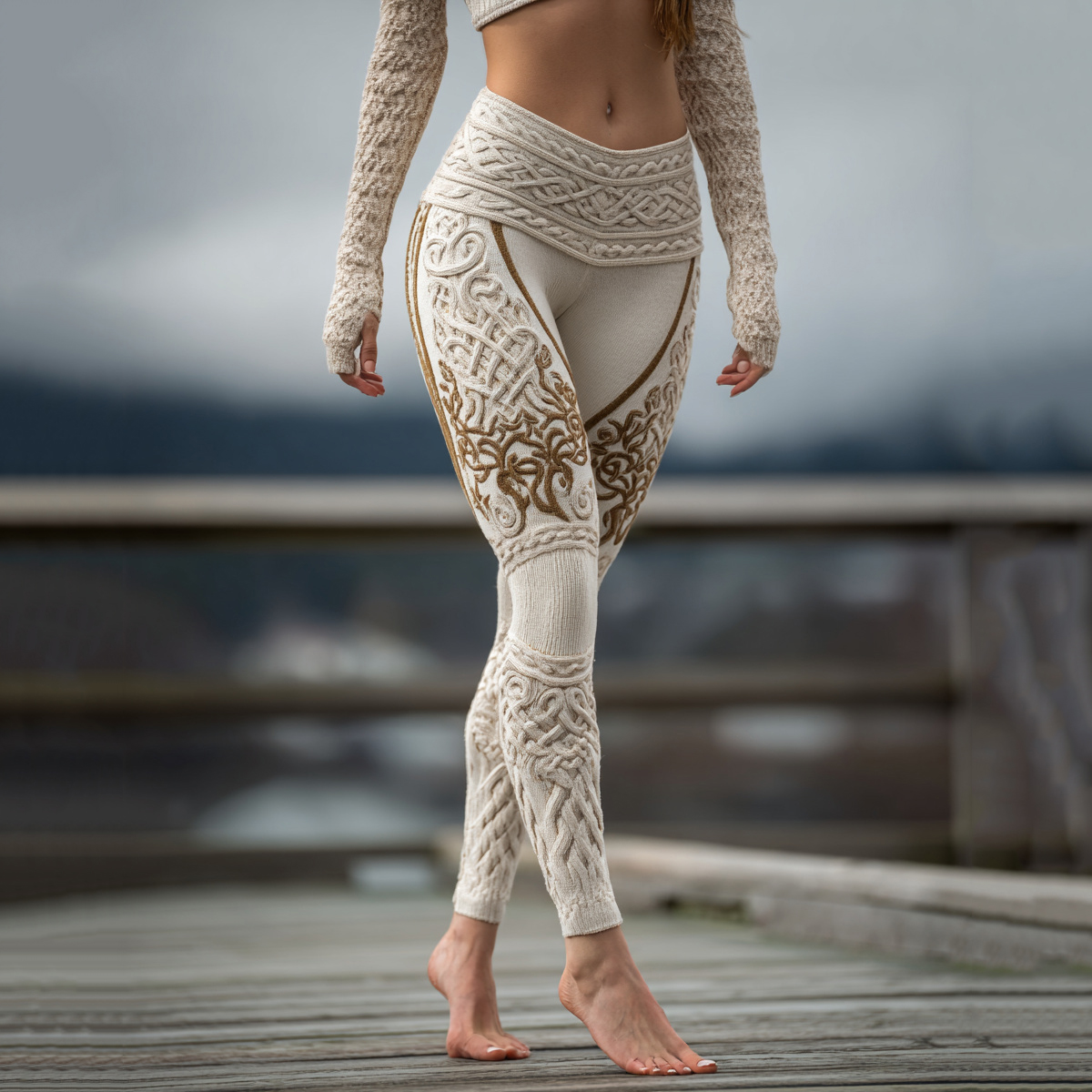 Vintage Viking Celtic Knot Art Knit Jacquard Cozy Leggings elevenforest