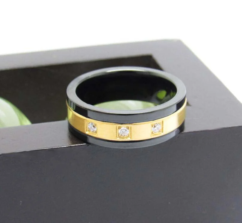 6MM 8MM Mens Women Tungsten Gold Silver Crystal Wedding Bands Two Tone 3 CZ Stone Promise Marriage Couple