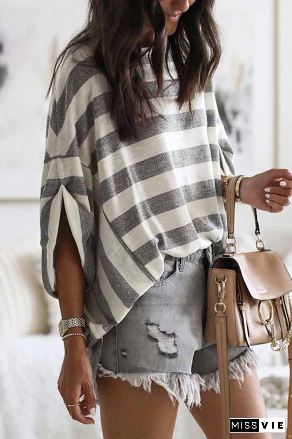 Striped Loose Round Neck Top