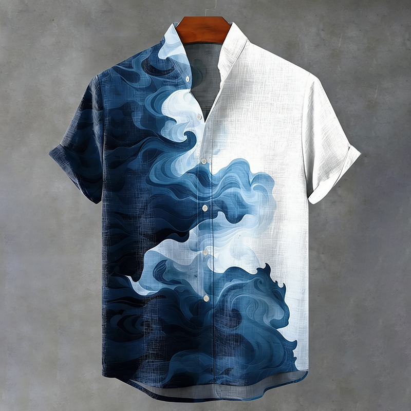 Men's Retro Ink Painting Print Casual Shirt  artssus