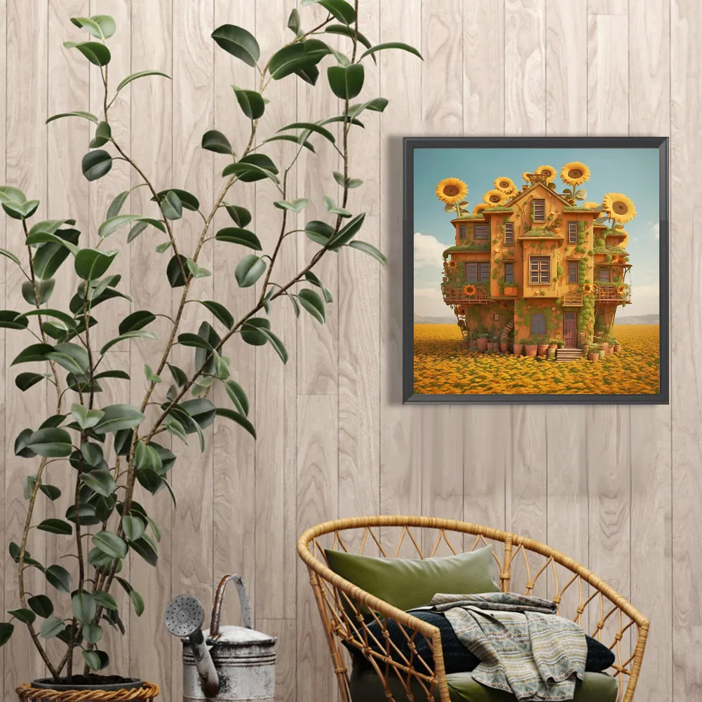 Full Round Diamond Painting 40*40cm - Sunflower House