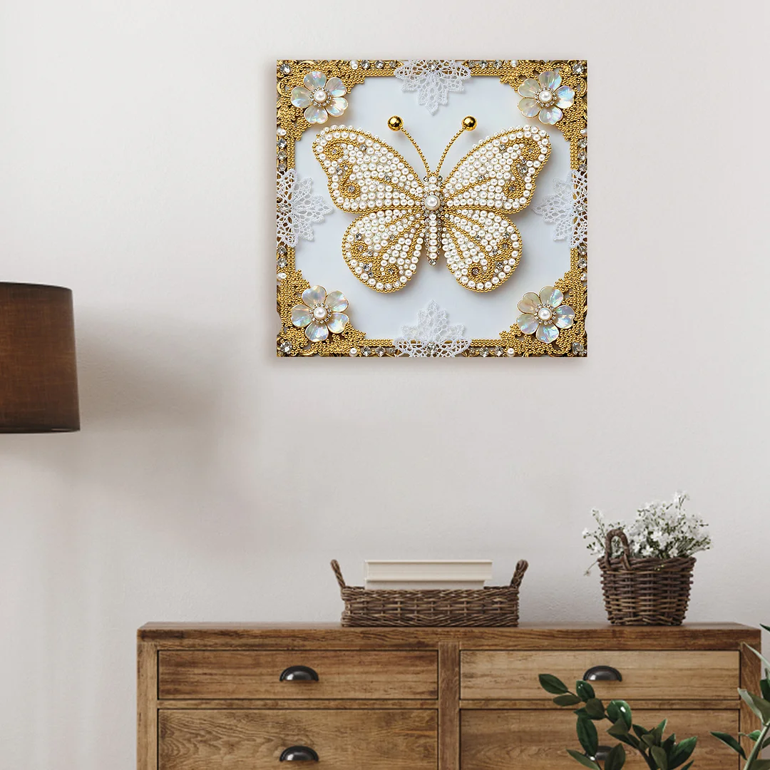 Butterfly DIY Pearl Diamond Art Kit for Adults Home Decor 25x25cm With Frame
