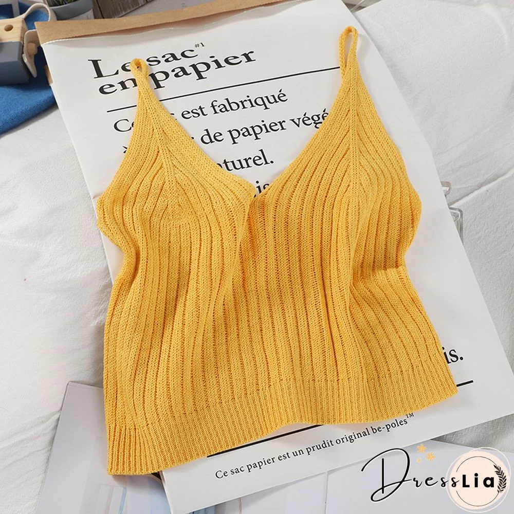 Heliar Women Solid Candy Cotton Tops Strappy Cute Crop Tops Knitted Tops Plain Solid Cute V-Neck Crop Tops Women Summer