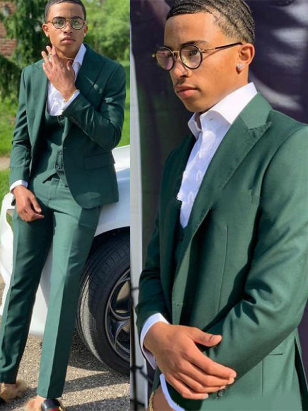 Dark Green Bespoke 3 Pieces Groom And Groomsman Suits For Sale | Risias