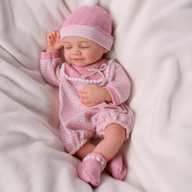 Babeside Peaceful Cookie 16" Full Body Silicone Sleeping Reborn Baby Doll Girl in Pink Knit Pajamas