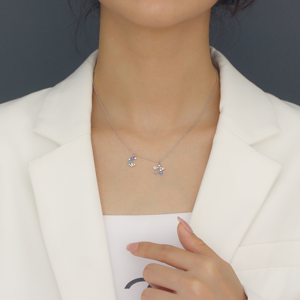 925 Sterling Silver Star Star Silver Diamond Inlay Necklaces