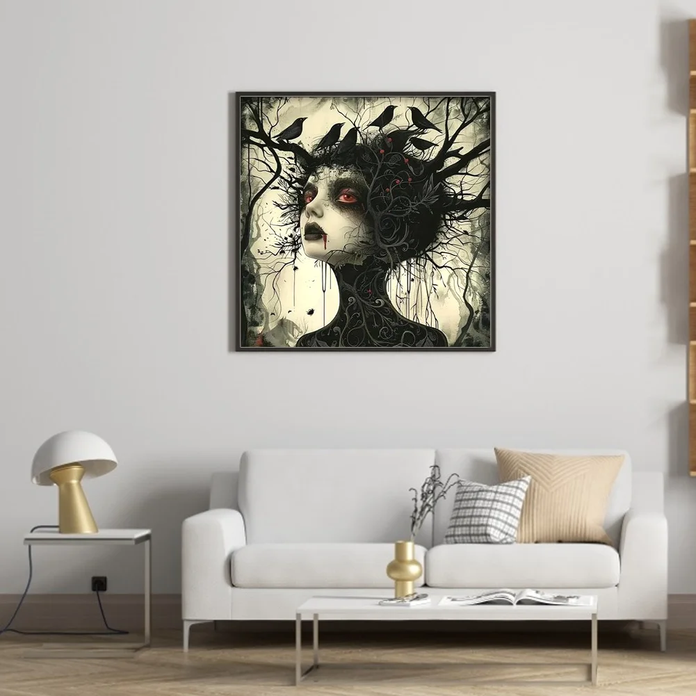11CT Full Stamped Cross Stitch - Crow Girl(Canvas|40*40CM)