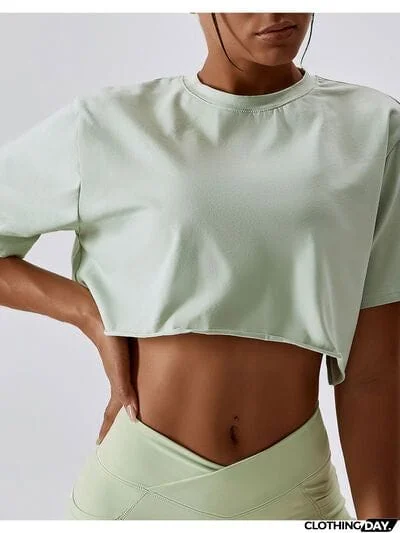 Cropped Round Neck Short Sleeve Active Top