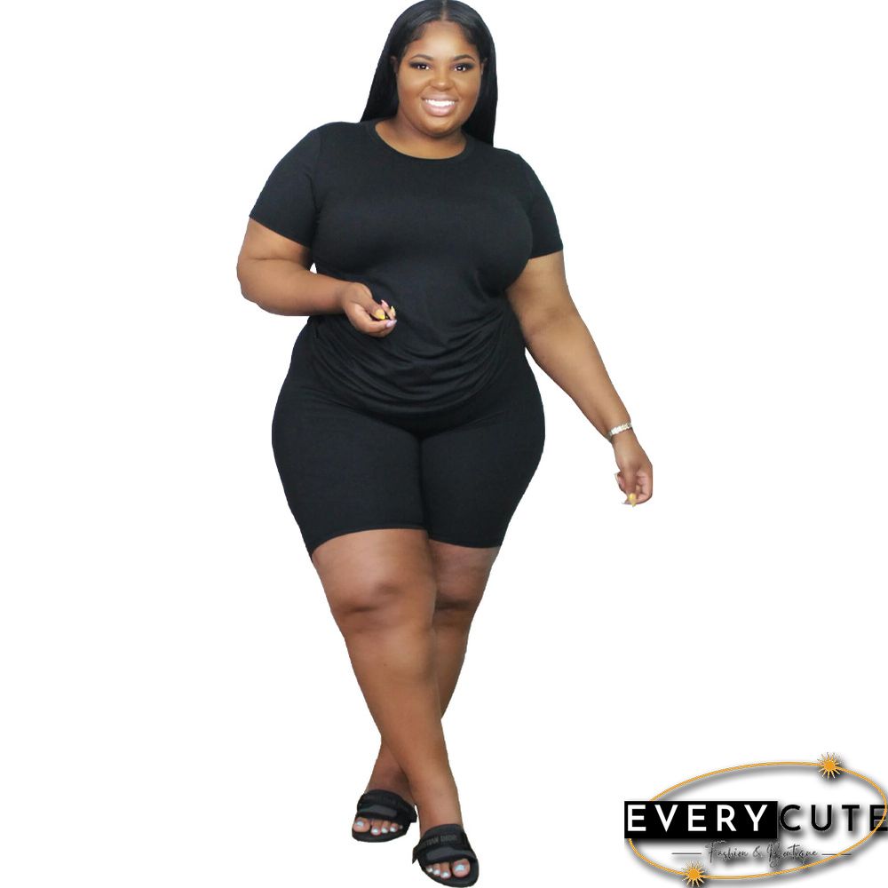 Plus Size Summer Casual Solid Color Short Sleeve Round-neck T-Shirt