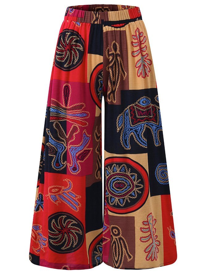 Linen Wide Leg Vintage Hight Rise Tribal Pants