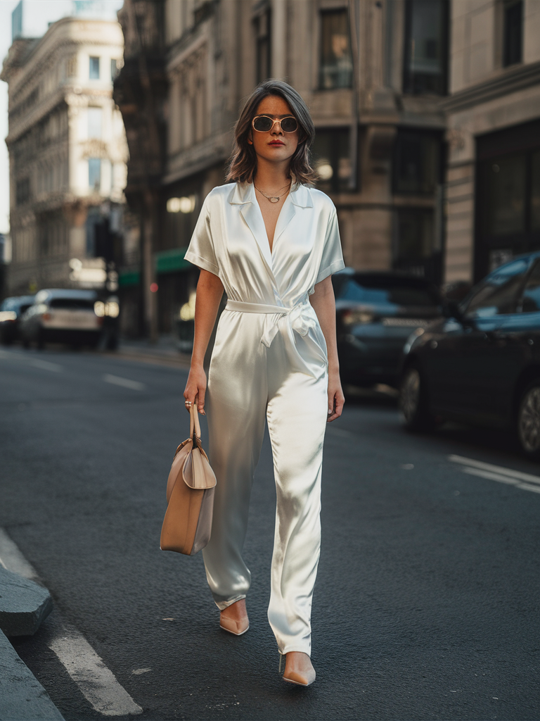 White Silk Casual Jumpsuit