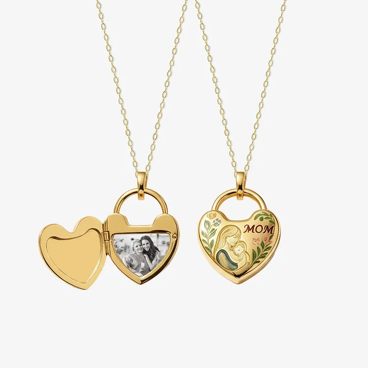 For Mom - Keep Me In Your Heart Customized Photo Heartlock Necklace