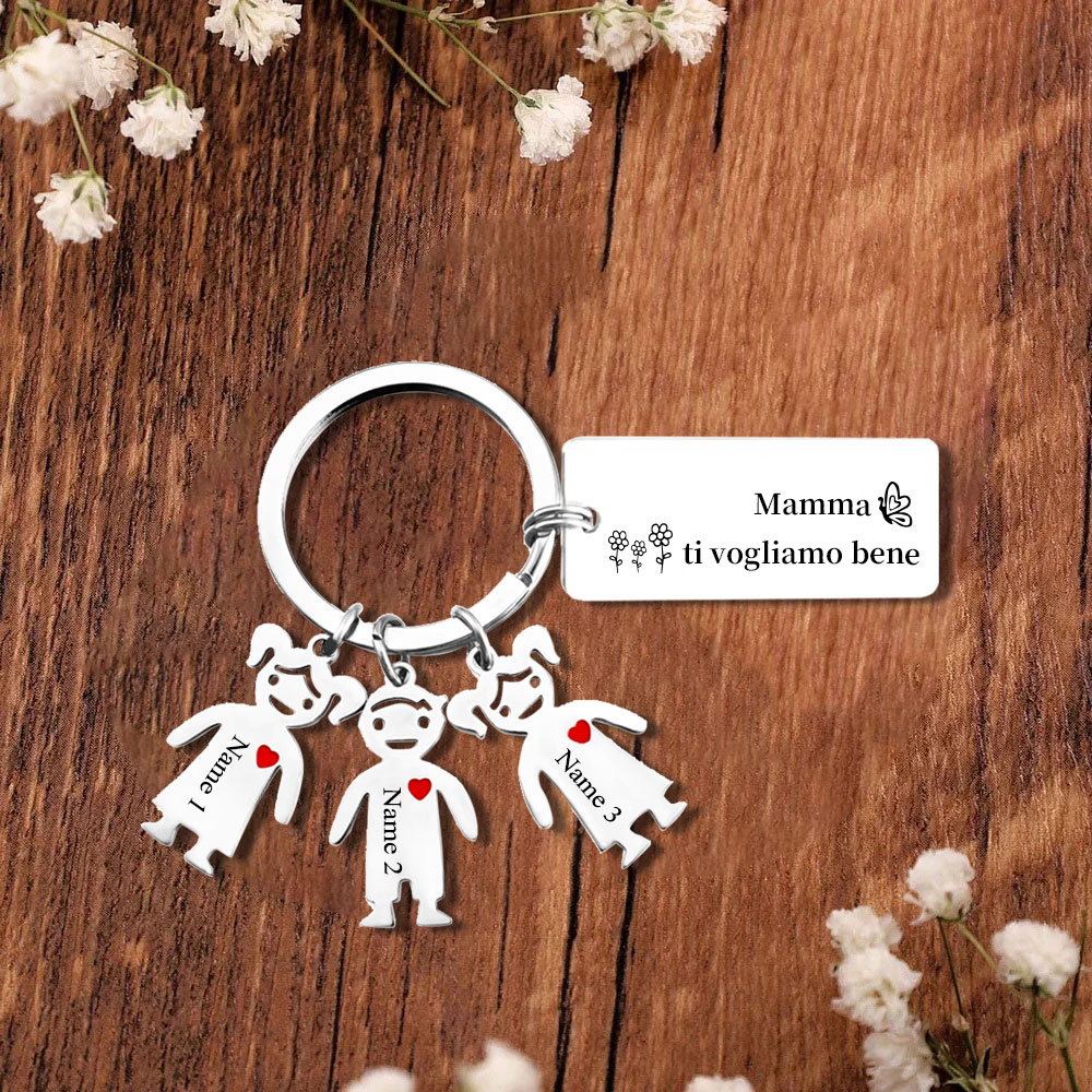 Mamma ti voglio bene-Portachiavi ciondolo bambino 3 nomi personalizzati regalo per festa della mamma | Jessemade