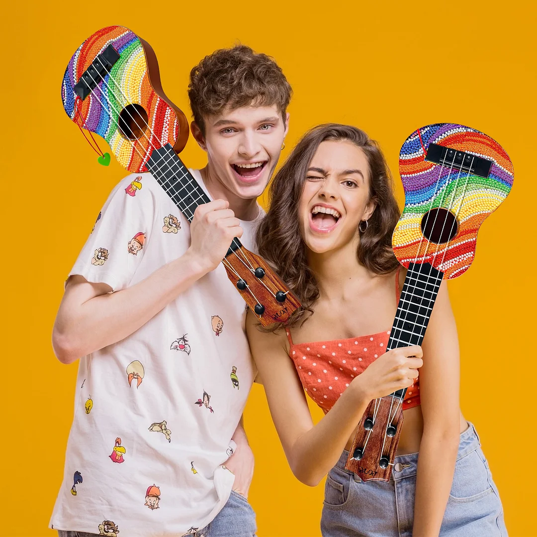 DIY Wooden Guitar Diamond Art Ornament Unique Gifts for Musicians (Rainbow)