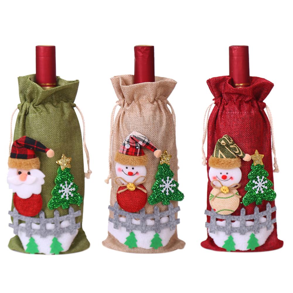 

Cartoon Santa Claus Snowman Elk Red Wine Bottle Cover Bags Xmas Table Decor, Red snow man, 501 Original