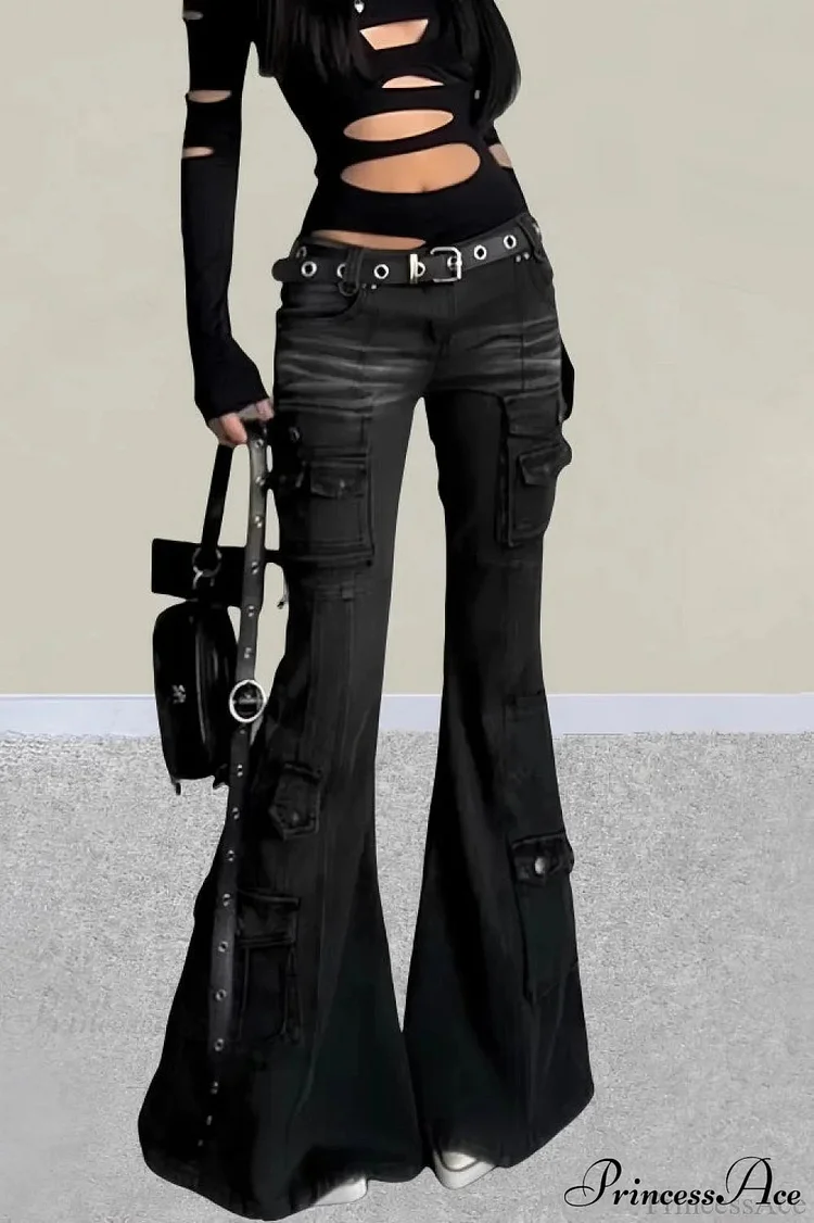 Vintage Multi-pocket Y2K Slim Flare Jeans