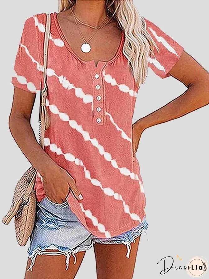 Casual Striped Short-sleeved T-shirt for Women