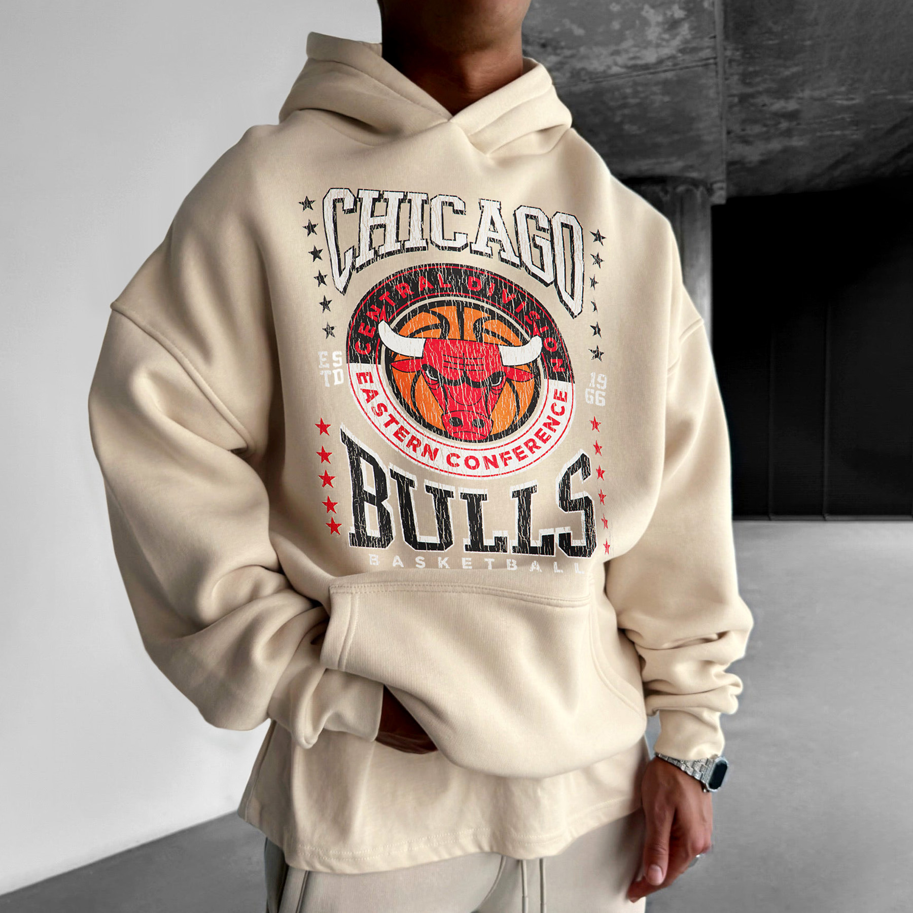 hivenmax Oversized Street Style Basketball Print Hoodie Chicago Bulls ...