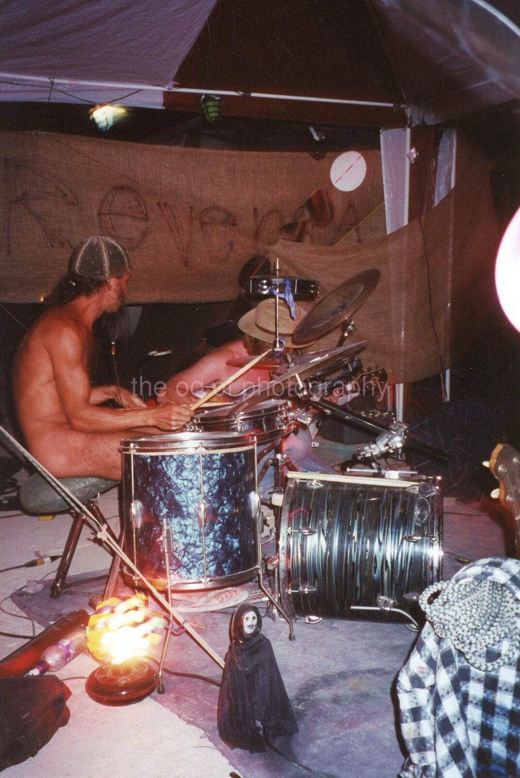 DRUMMER SHOWING SKIN Found Photo Poster painting ColorOriginal Snapshot 97 17 Z