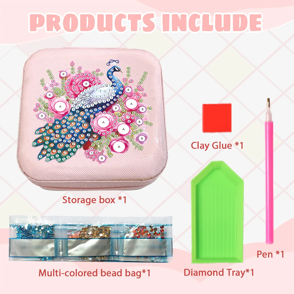 5D DIY Flower Peaock Special Shape Diamond Painting Jewelry Box for Art Crafts
