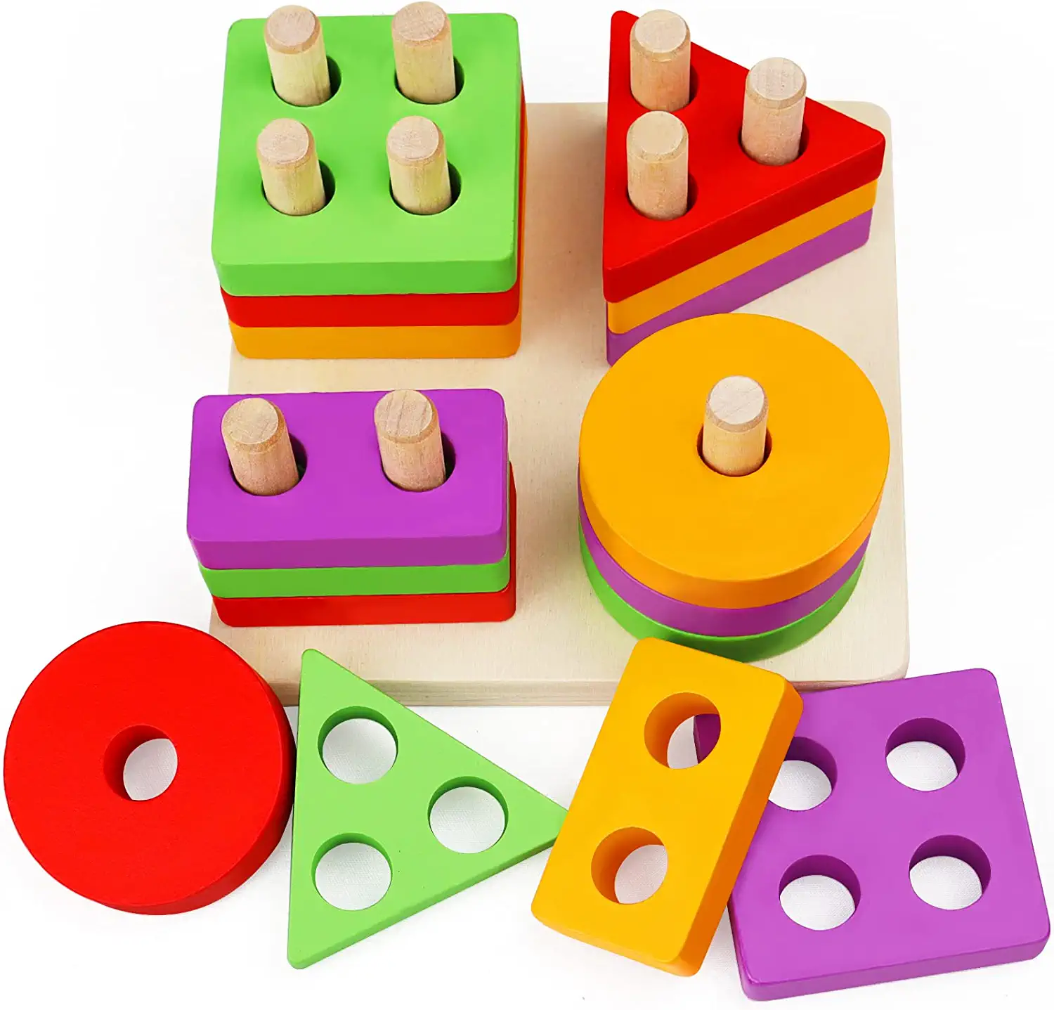 Mua Pack Wooden Puzzles For Toddlers Years Old Colorful Chunky Wood Peg  Puzzles For Kids Ages 2-5, Alphabet Shape Numbers Fruits Sea Animals  Dinosaur Zoo | Fruit 3d Sorting Stacking Toys Wooden