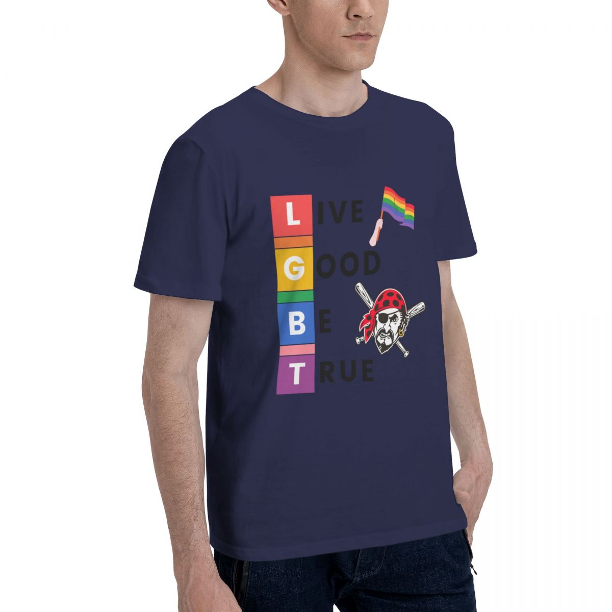 Pittsburgh Pirates LGBT Pride Men's Cotton Crewneck T-Shirt