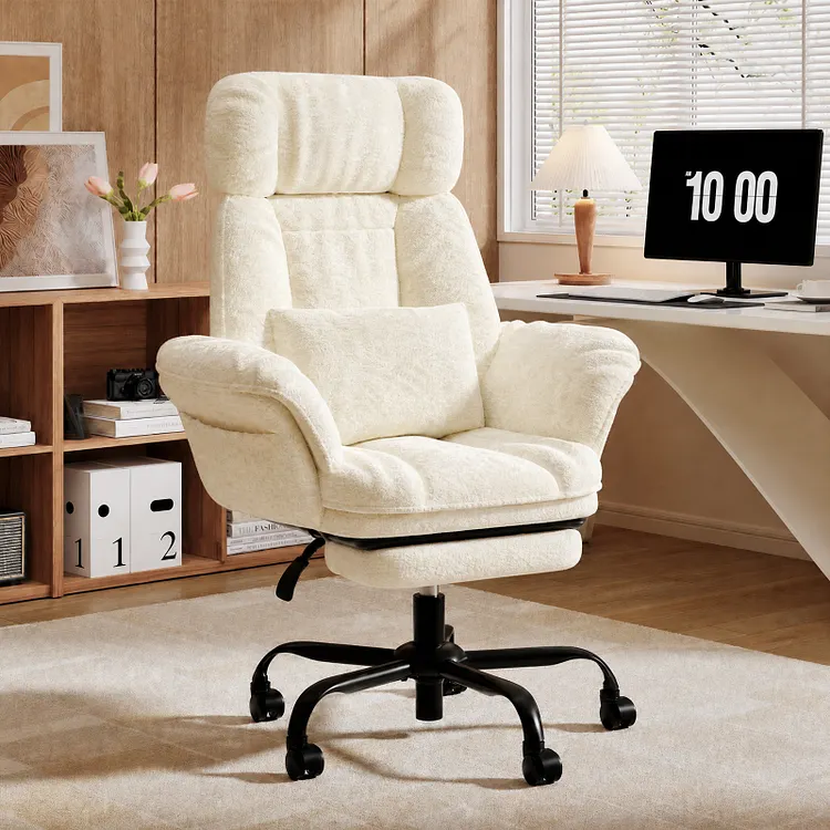 Bestier Big and Tall Executive Office Chair with Massage and Footrest Ergonomic Computer Desk Chair Reclining High Back Plush Velvet Swivel Chair with Lumbar Back Support