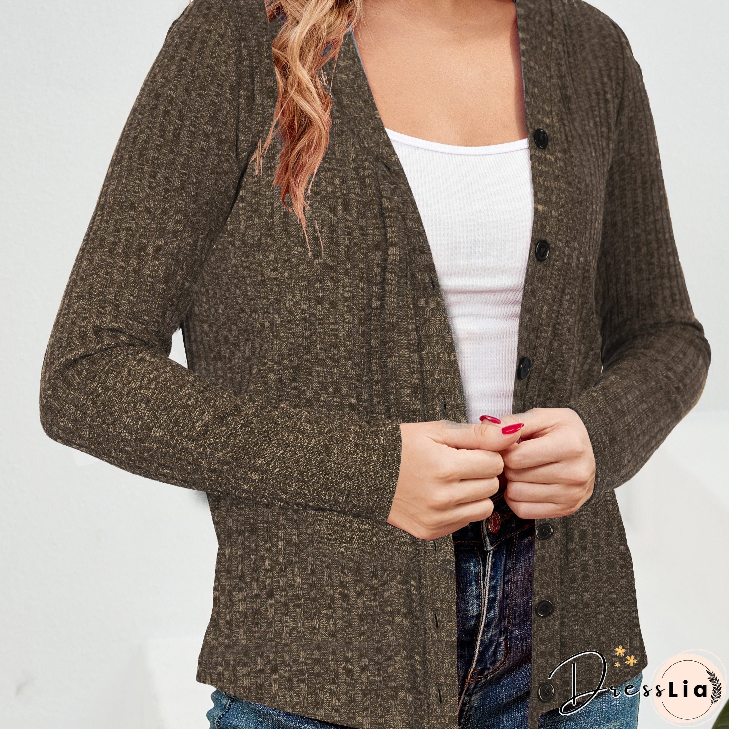 Elegant Button Down Knit Cardigan, Casual Long Sleeve Sweater, Women's Clothing