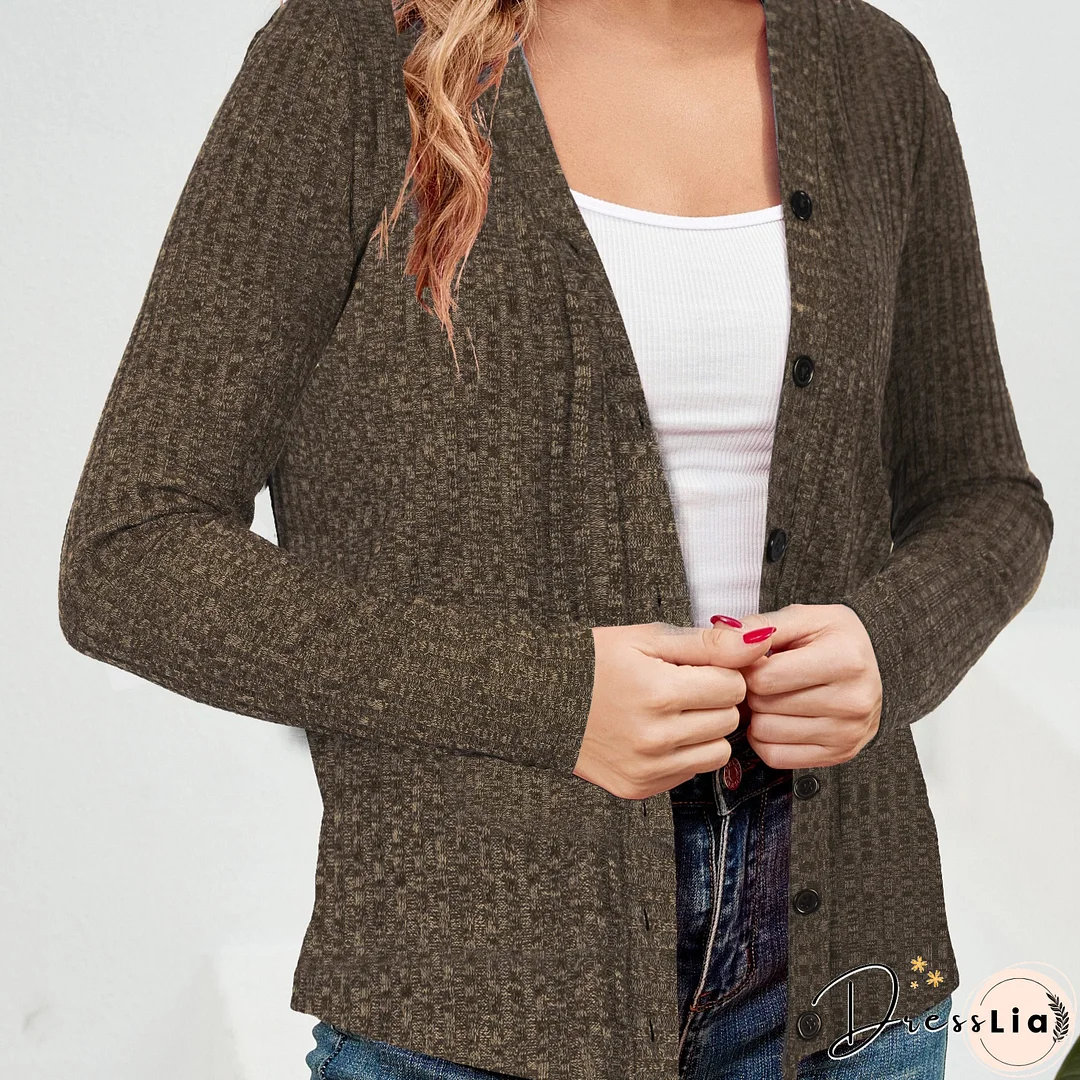Elegant Button Down Knit Cardigan, Casual Long Sleeve Sweater, Women's Clothing