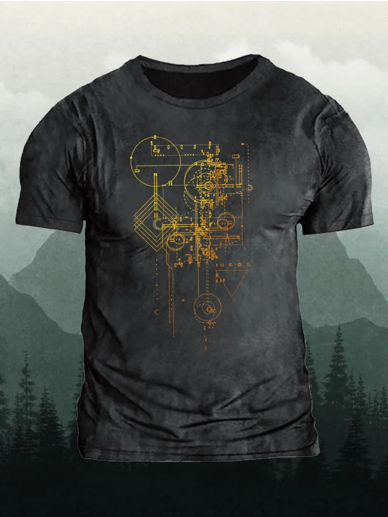 Men's Geometric Modern Aesthetic Gold Short-Sleeved Shirt in  mildstyles