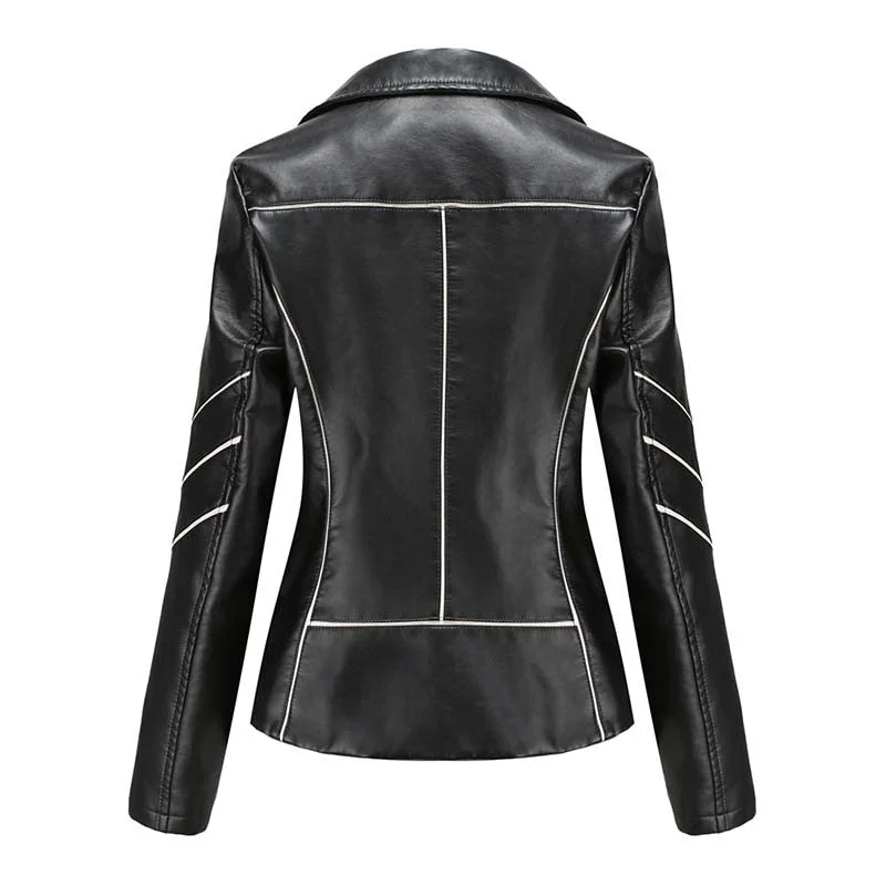 Autumn Winter Black Faux Leather Jackets Women Long Sleeve Plus Size Zipper Basic Coat Turn-down Collar Motor Biker Jacket