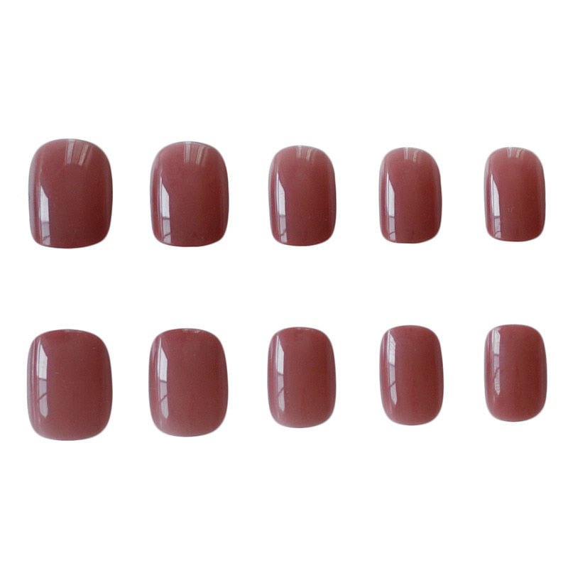 short false nails New Korean Jelly fake nails with glue Ins Elegent Pure Color Manicure Decorations Short Round False Nail Tips