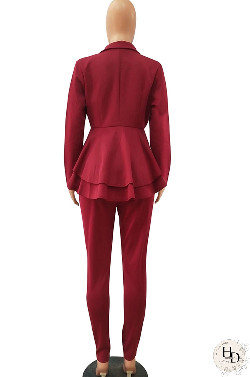 Black Casual Two Piece Suits Patchwork ruffle Solid pencil Long Sleeve