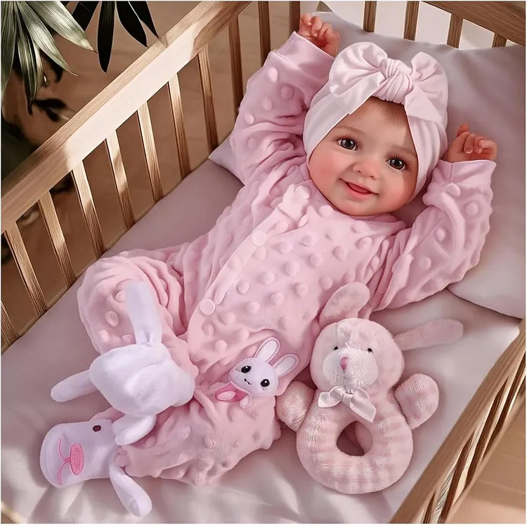 Reborn Baby 17 Inch Smiling Girl Realistic Baby Dolls Pink Outfit Cuddle Companion Babeside Sunny