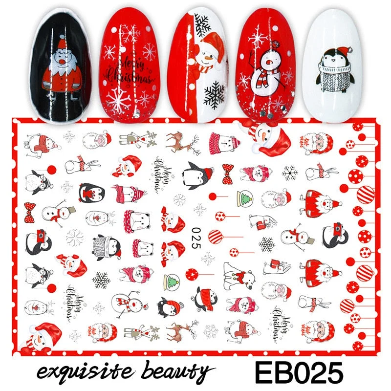 Christmas Design Nail Art Decorations Stickers Abstract Colorful Snowflake Winter Xmas Tree Sliders Nail Decals for Women-Nail Inspo