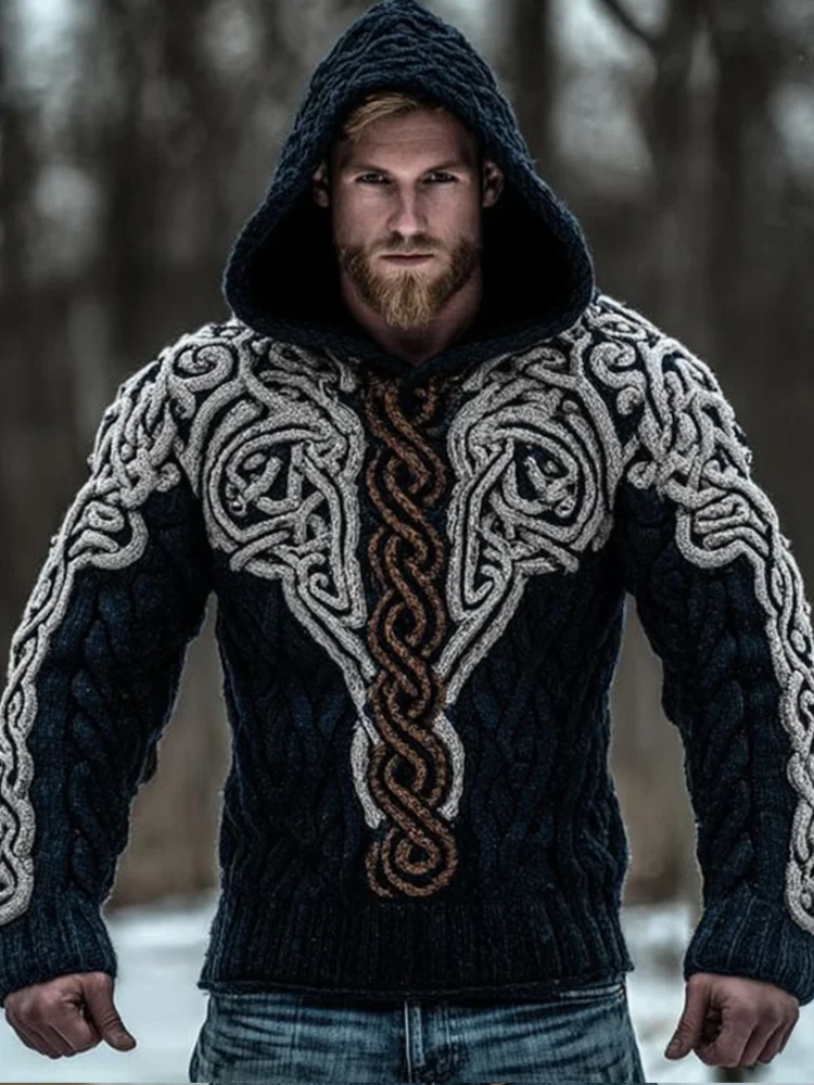 Men's Viking-inspired Warm Hooded Sweater