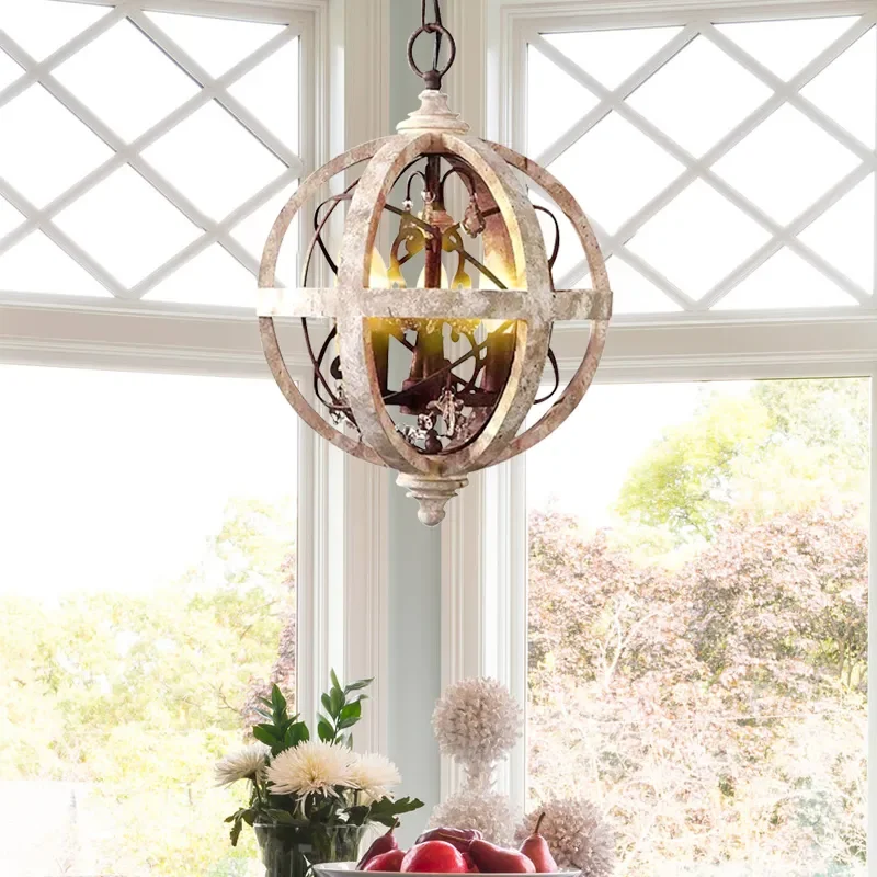 Rustic Weathered Wood Globe Chandelier  JOSENART Josenart