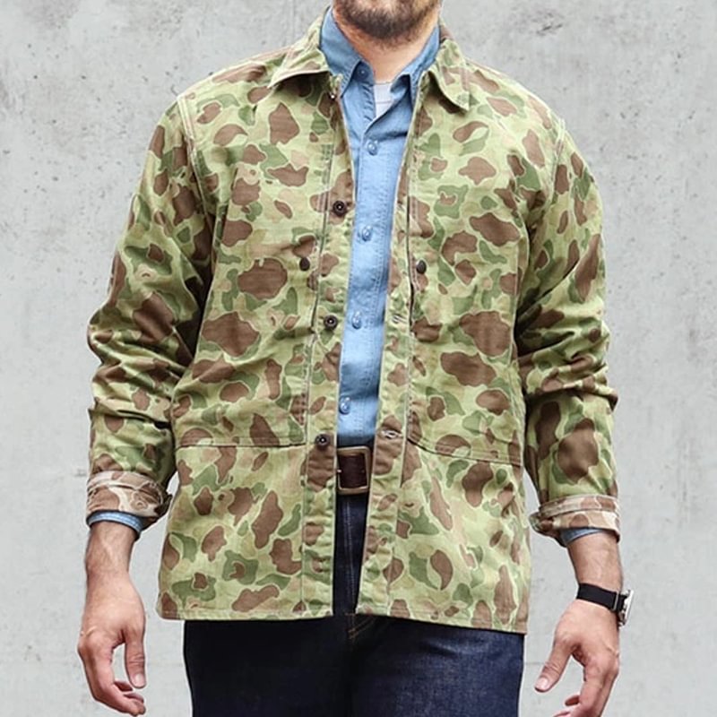 Retro Usmc P-44 Herringbone Twill Camouflage Casual Shirt