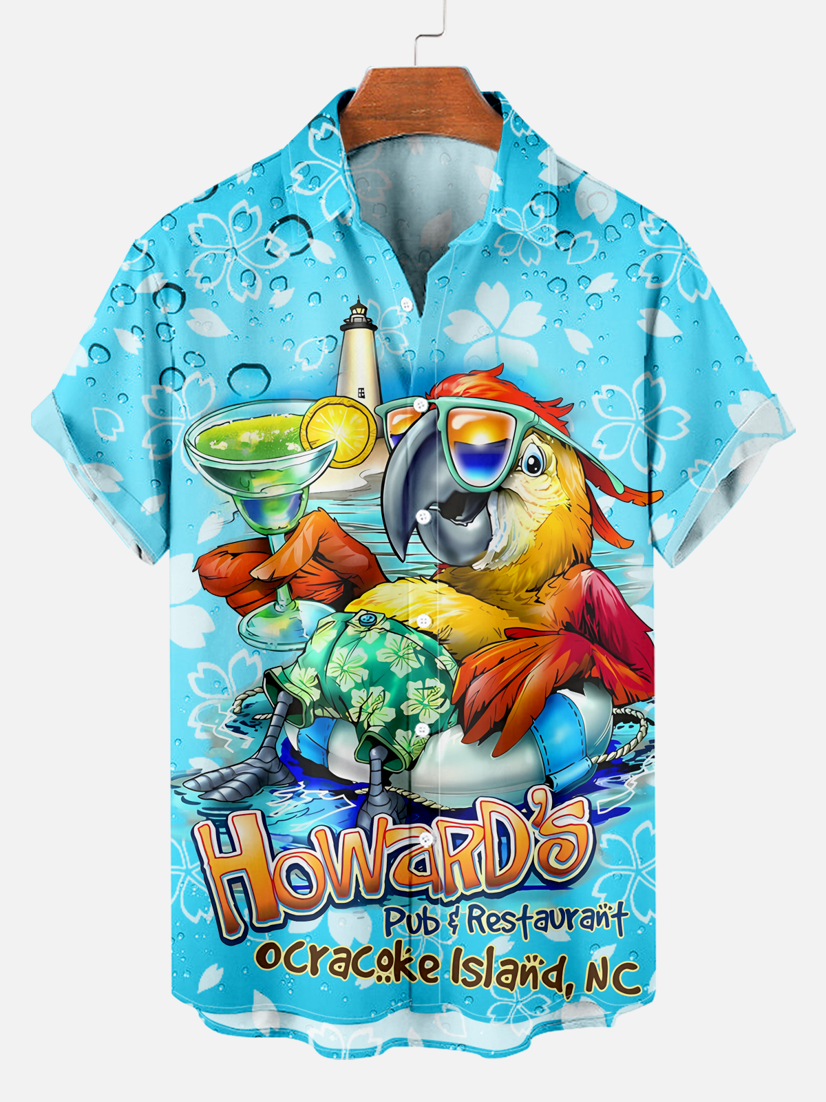 Men's refreshing Hawaiian flower agave cartoon blue printed shirt PLUSCLOTHESMAN