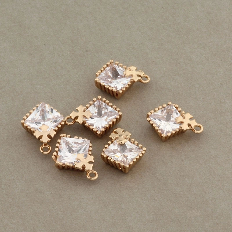 1 Piece 12.5*16mm Copper Zircon Cross Rhombus Jewelry Accessories Pendant