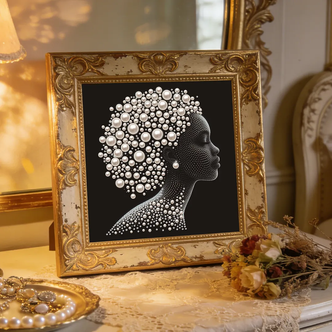Pearl Afro Black Silhouette Special Shaped 5D DIY Partial Drill Diamond Art Kit 30x30cm Diamonds Dots Gem Art Kits for Adults Home Decor