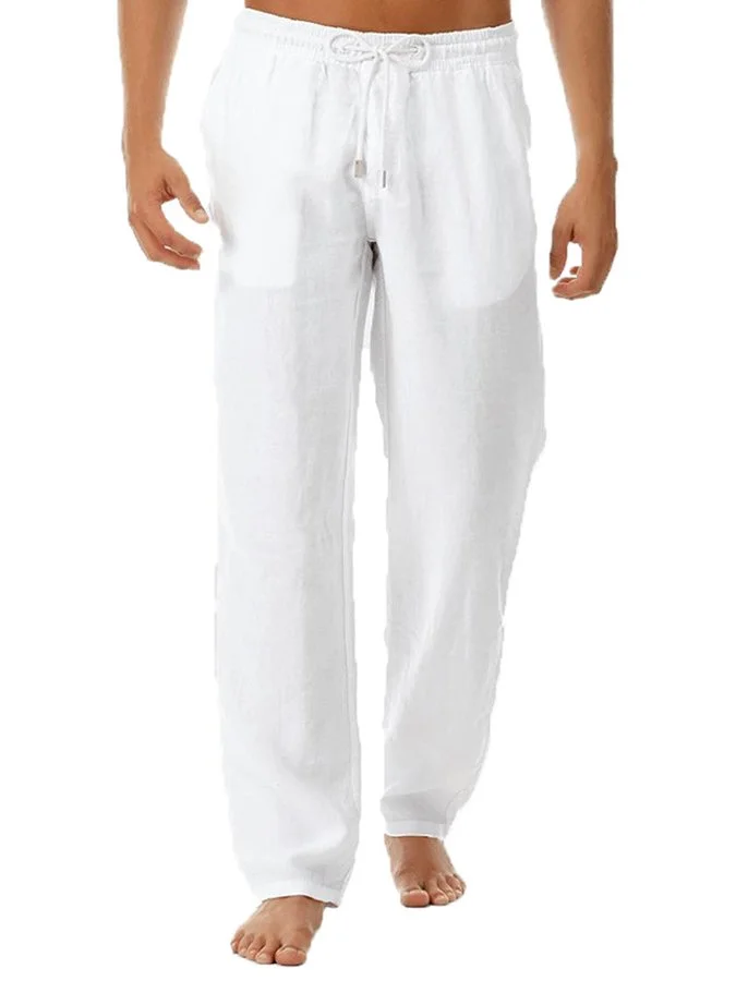 Men's Solid Tie Cotton Casual Pants