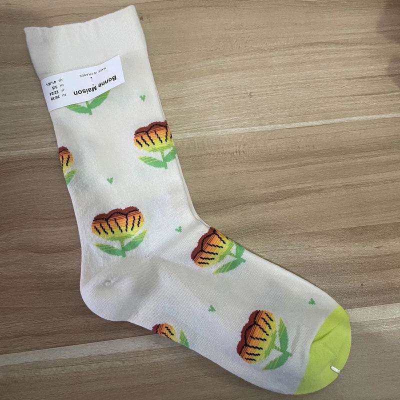 Women’s Minimalist Human Houndstooth Cotton Crew Socks A Pair