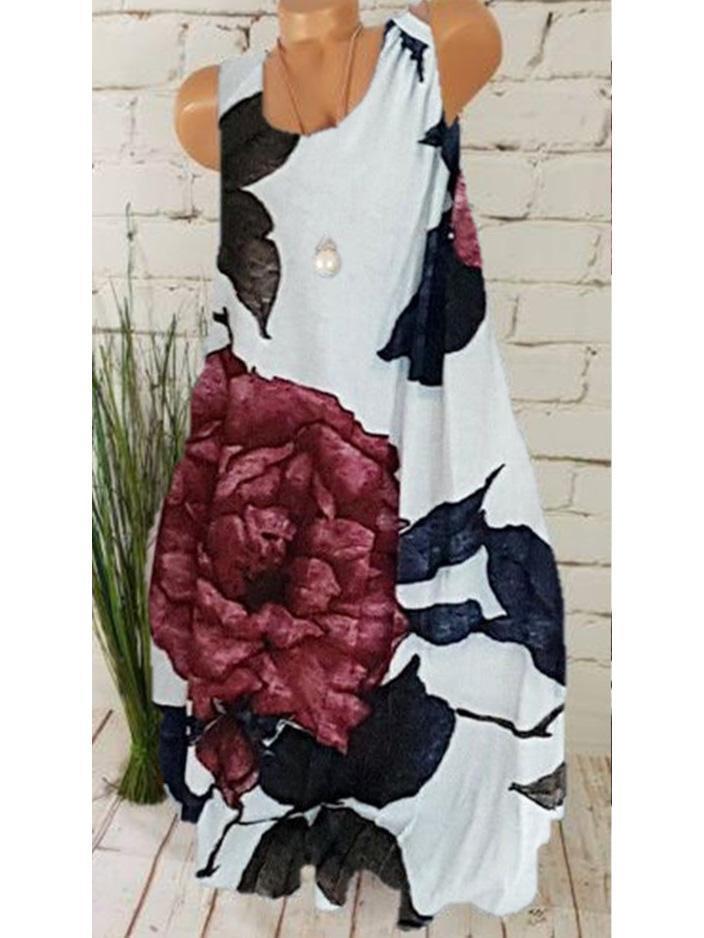Women's Floral Printed Sleevless Sundresses Beach Dress