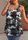 Plus Size Floral Print Wide Strap Curved Hem Casual Tank Top