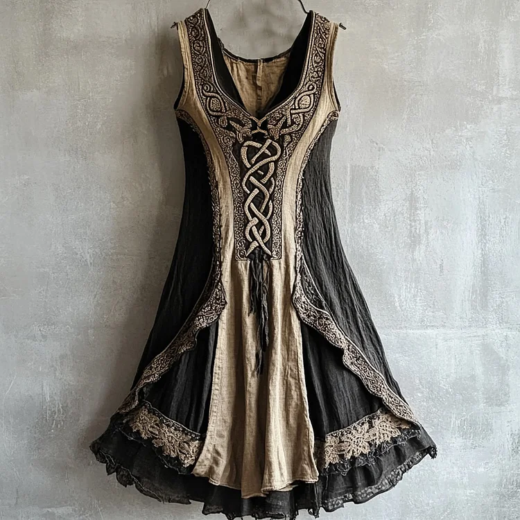 VChics Viking Tribal Celtic Knot Lace Art Linen Tank Dress