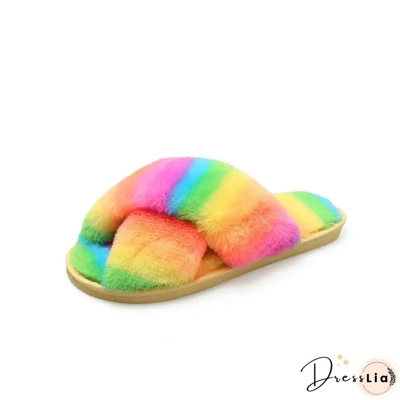 Paziye Colorful Plush Cross Plush Slippers