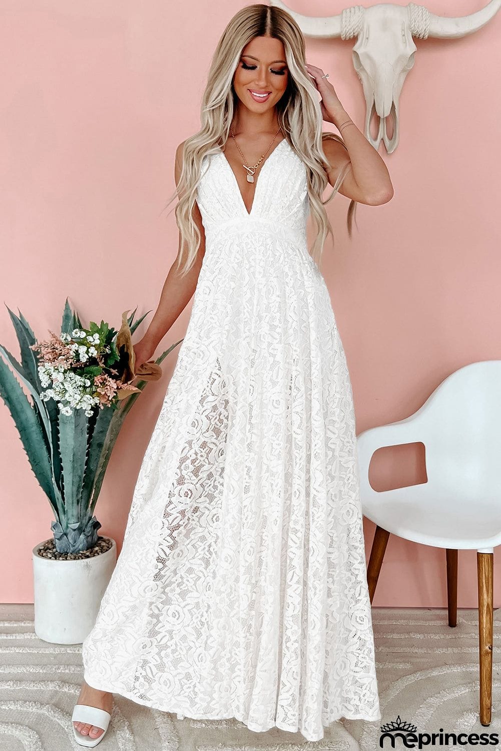 Floral Lace Open Back Maxi Party Dress